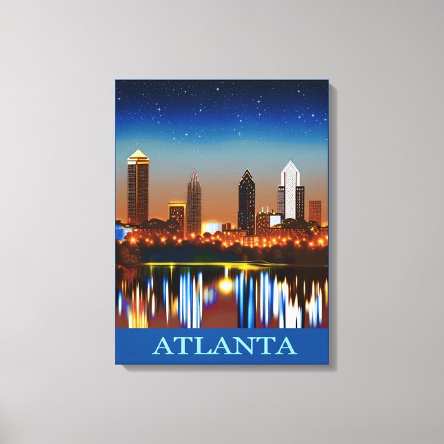 Lienzo Atlanta Skyline por noche con reflexiones (Anverso)