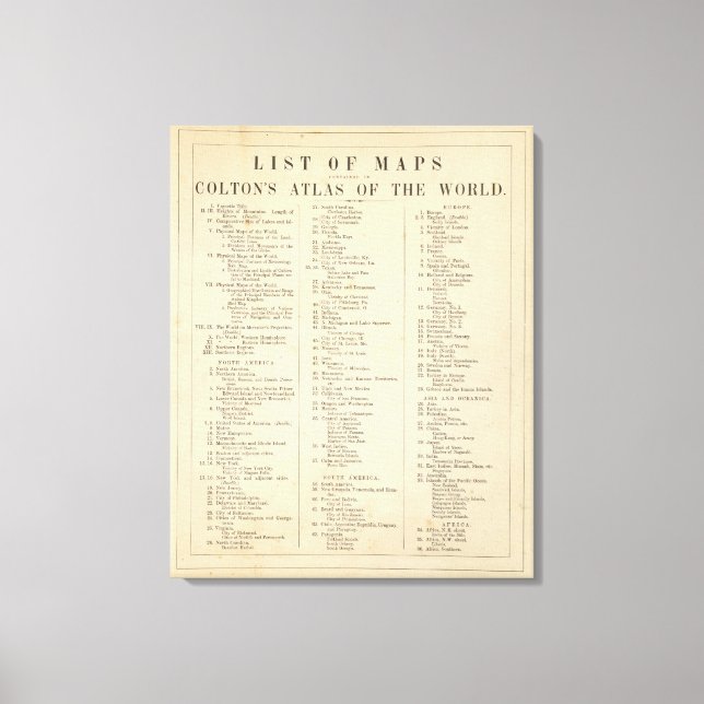 Lienzo Atlas de Índice del Mundo (Anverso)