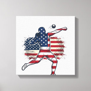 Lienzo Atleta de lanzamiento de peso patriótico diseño de