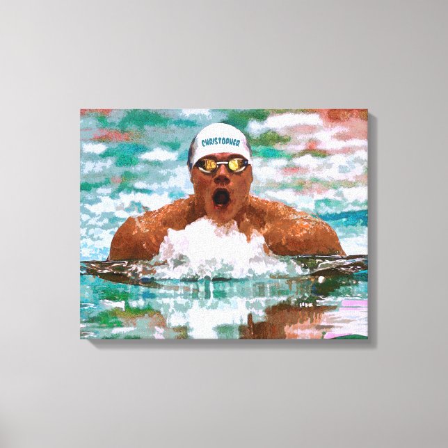 Lienzo Atleta De Natación En Piscina Con Pintura De Caída (Anverso)