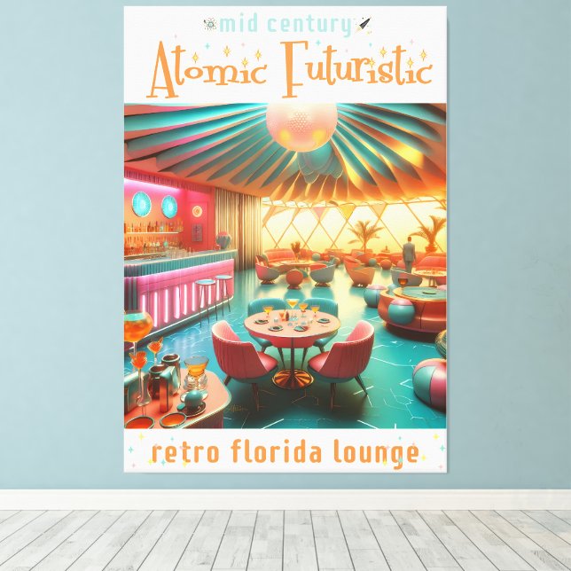 Lienzo Atomic Futuristic Retro Florida Lounge (Insitu (piso de madera))