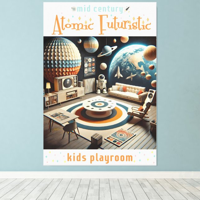 Lienzo Atomic Futuristic Space Age Kids Playroom (Insitu (piso de madera))
