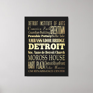 Lienzo Atracciones y famosos lugares de Detroit, Michigan