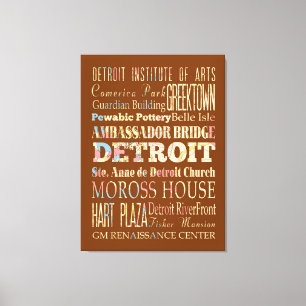 Lienzo Atracciones y lugares famosos de Detroit, Michigan