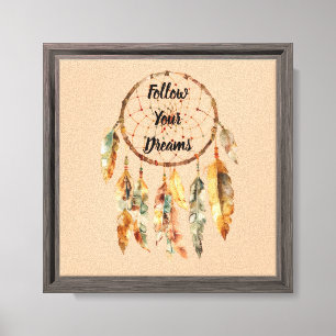 Lienzo Atrapasueños Bohemio de Plumas Crema Rústico