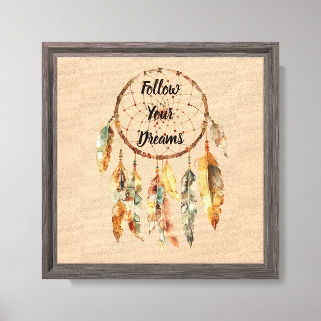 Lienzo Atrapasueños Bohemio de Plumas Crema Rústico (Anverso)