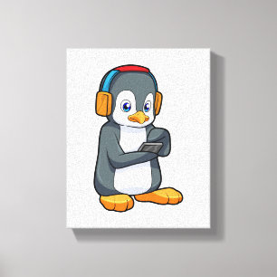 Lienzo Auriculares con música pingüino