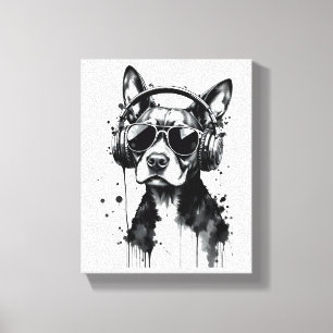Lienzo Auriculares Guay Dog Mascotas cortos Tinta blanca