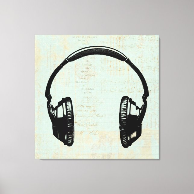 Lienzo Auriculares Ilustracion musical Mint Green (Anverso)