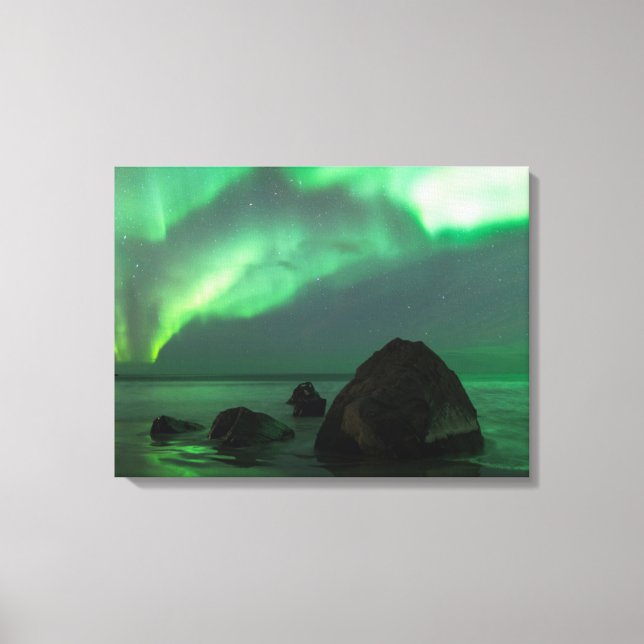 Lienzo Aurora boreal | Playa Lofoten Noruega (Anverso)
