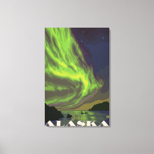 Lienzo Aurora boreal y orcas - Sitka, Alaska