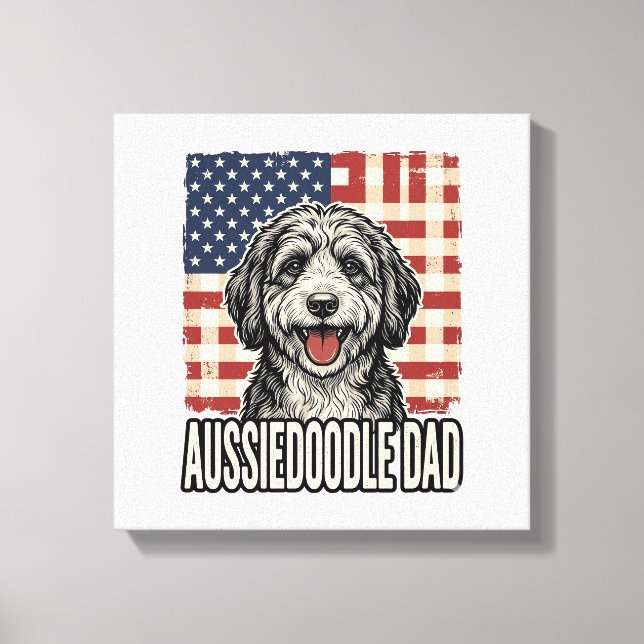 Lienzo Aussiedoodle Dad Patriotic Vintage Dog Shirt Desig (Anverso)
