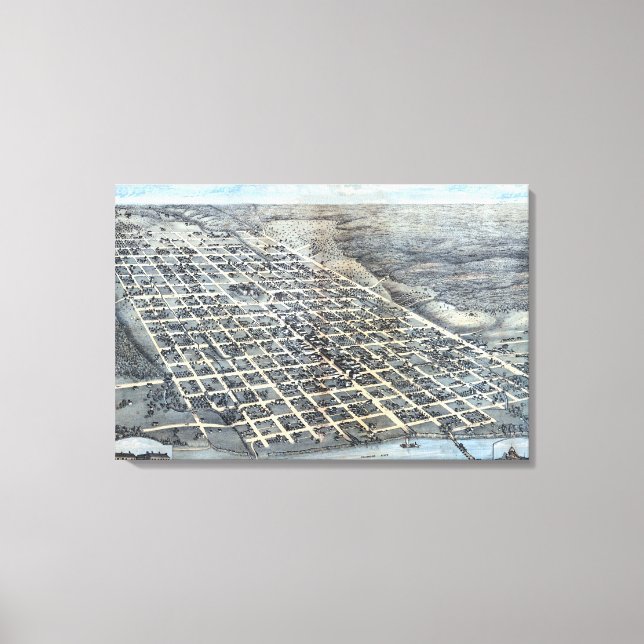 Lienzo Austin, Texas Antique Aerial City Map de 1873 (Anverso)