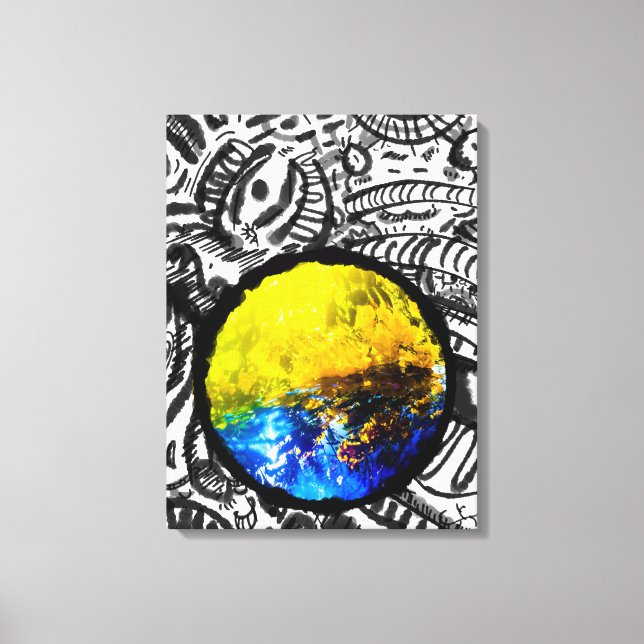 Lienzo Auto azul con flores amarillas (Anverso)