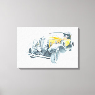 Lienzo Auto retro vintage amarillo.