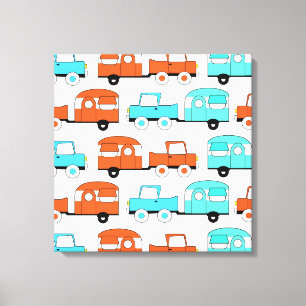 Lienzo Automóvil vintage Naranja Turquesa de Camping Retr