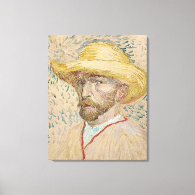Lienzo Autoretrato de Van Gogh con gorra de paja (Anverso)