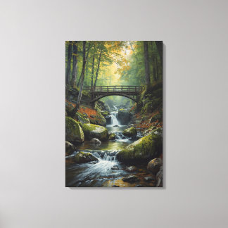 Lienzo Autumn Bridge Waterfall Canvas Print