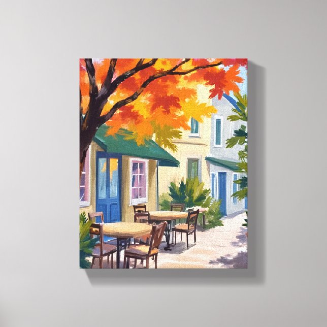 Lienzo Autumn Cafe Watercolor Fall Foliage (Anverso)