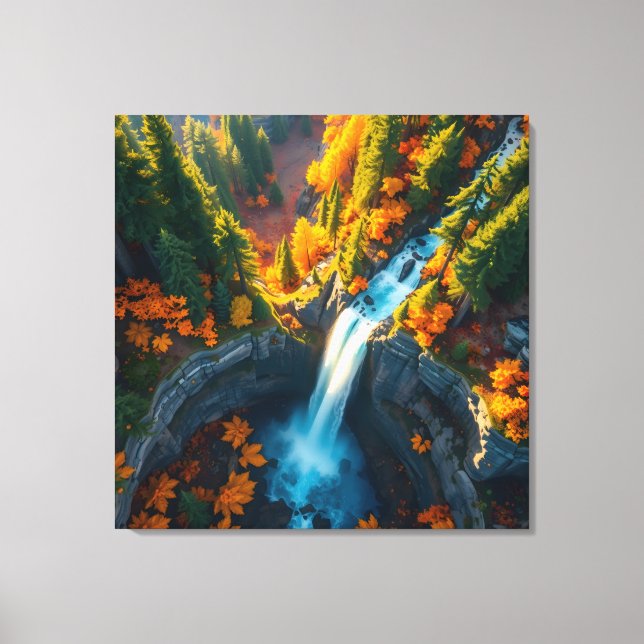 Lienzo Autumn Canyon Waterfall – Vibrant Fall Forest Land (Anverso)