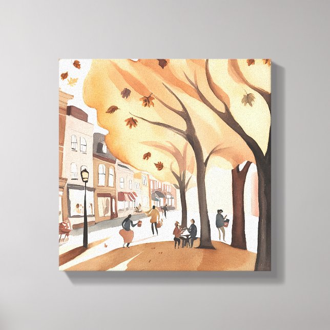 Lienzo Autumn City Park | Acuarela Foliage de otoño (Anverso)