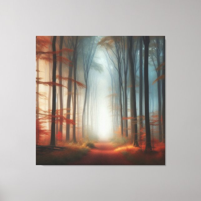 Lienzo Autumn Fog Forest Canvas, Peaceful Fall Morning  (Anverso)