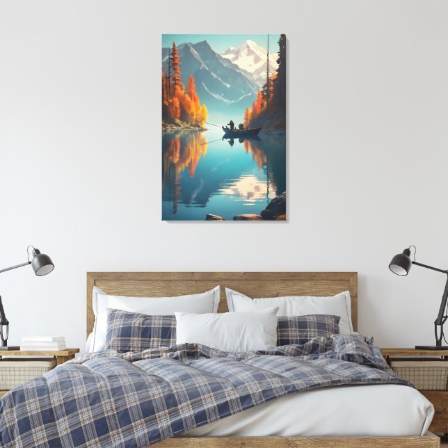 Lienzo Autumn Lake Fishing | Mountain Wall Art (Insitu(Dormitorio))