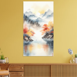 Lienzo Autumn Mist Over the Mountain Lake