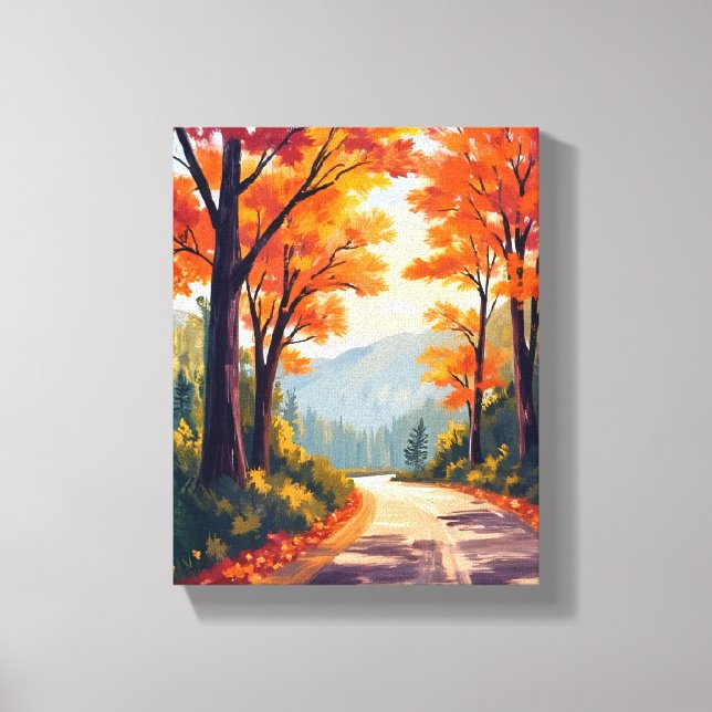 Lienzo Autumn Road | Watercolor Fall Foliage Leaves (Anverso)
