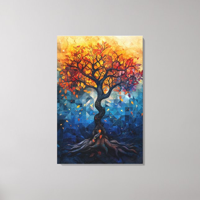 Lienzo Autumn Tree Mosaic Geometric Glow Art (Anverso)