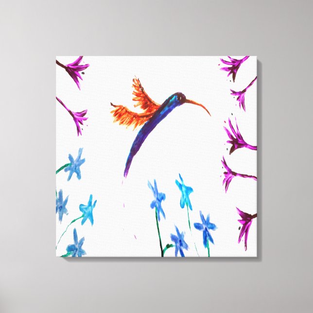 Lienzo Ave Pintando Colibrí Floral (Anverso)