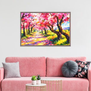 Lienzo Avenida del Árbol Sakura Texturizado en Negrita -