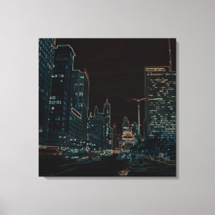 Lienzo Avenida Michigan de Chicago en noche de 1967 Neon