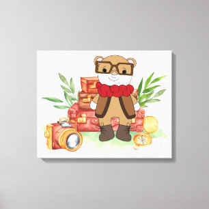 Lienzo Aventura de dibujos animados de oso lindo de viaje