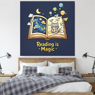 Lienzo Aventura de lectura mágica - Diseño kawaii de libr