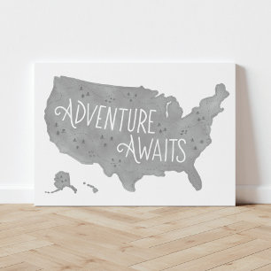 Lienzo Aventura gris espera mapa de EE. UU. niños decorac