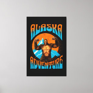 Lienzo Aventura Retro de Sasquatch en la Montaña de Alask
