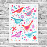 Lienzo Aves acuarelas en un jardín de flores pintando<br><div class="desc">Bonito acuática pintada en un estilo moderno de pájaros vivos y coloridos en un jardín de flores en tonos rosa,  violeta,  naranja y azul verde azulado. Perfecto para aves,  ornitólogos,  amantes de la naturaleza y jardineros.</div>