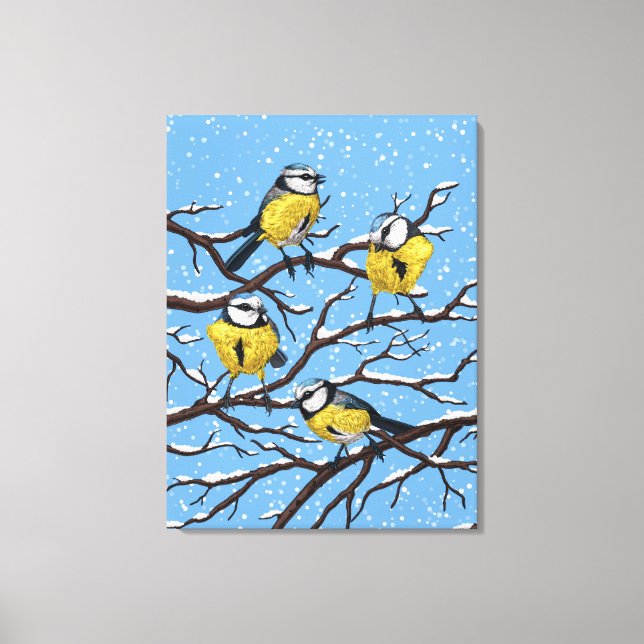 Lienzo Aves azules en invierno (Anverso)