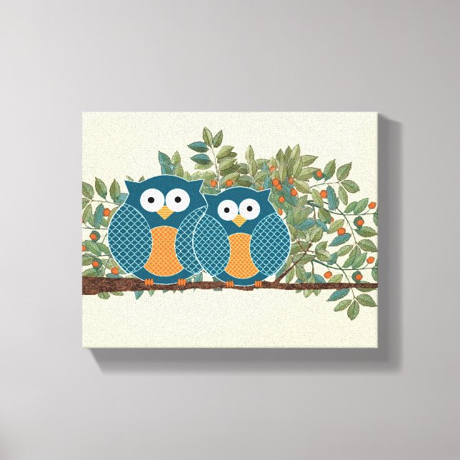 Lienzo Aves de amor ventilares de búhos de compañía (Anverso)