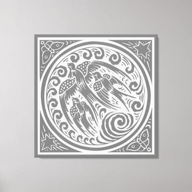 Lienzo Aves de época con mariposas y estrellas (Anverso)