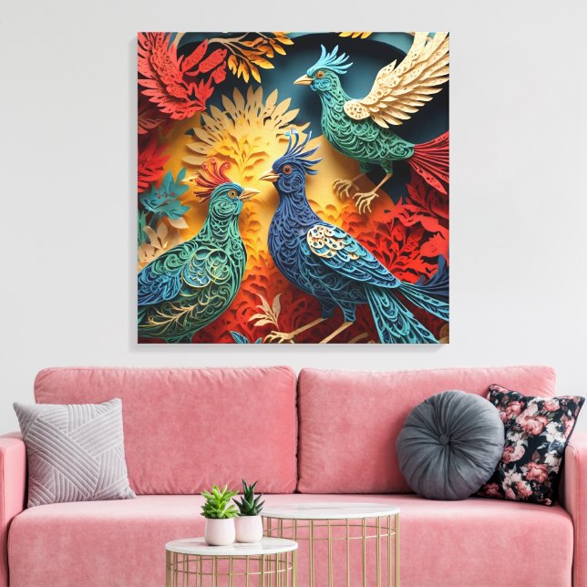 Lienzo Aves de la Fantasía de Papercut (Insitu (Sala de estar))