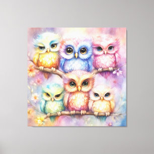 Lienzo Aves del Arcoiris Lechuzas 3