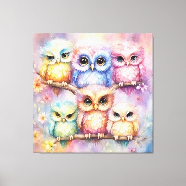 Lienzo Aves del Arcoiris Lechuzas 3 (Anverso)