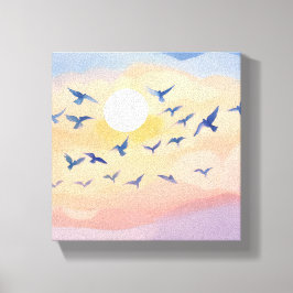 Lienzo Aves en Vuelo | Puesta de Sol Naturaleza Acuarela