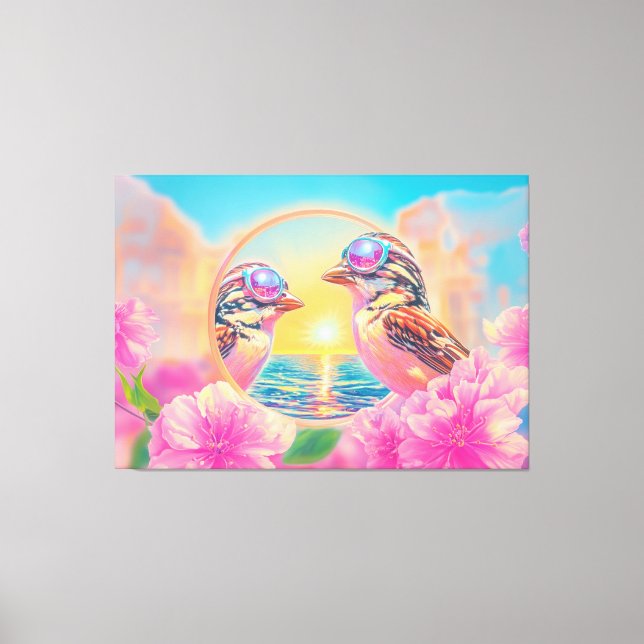 Lienzo Aves Guay con gafas de sol al atardecer (Anverso)