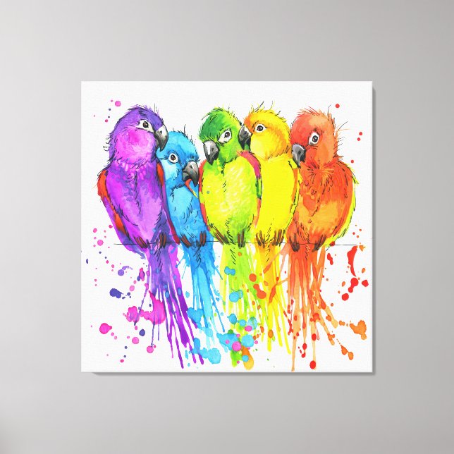 Lienzo Aves tropicales de una pintura de tela de pluma (Anverso)