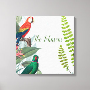 Lienzo Aves tropicales loros y follaje
