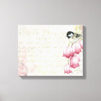 Aves y flores con escritura a mano Shabby Vintage