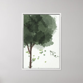 Lienzo Avión de papel volando desde un árbol